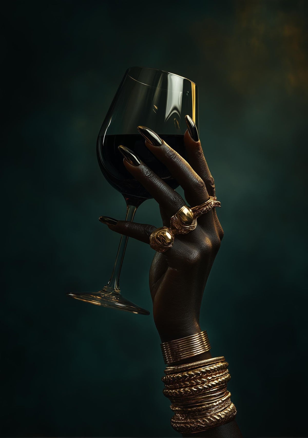 Black Power Wall Art – Luxury Afrocentric Still Life with Wine Glass & Gold Jewellery, Bold Black Excellence Décor by The...