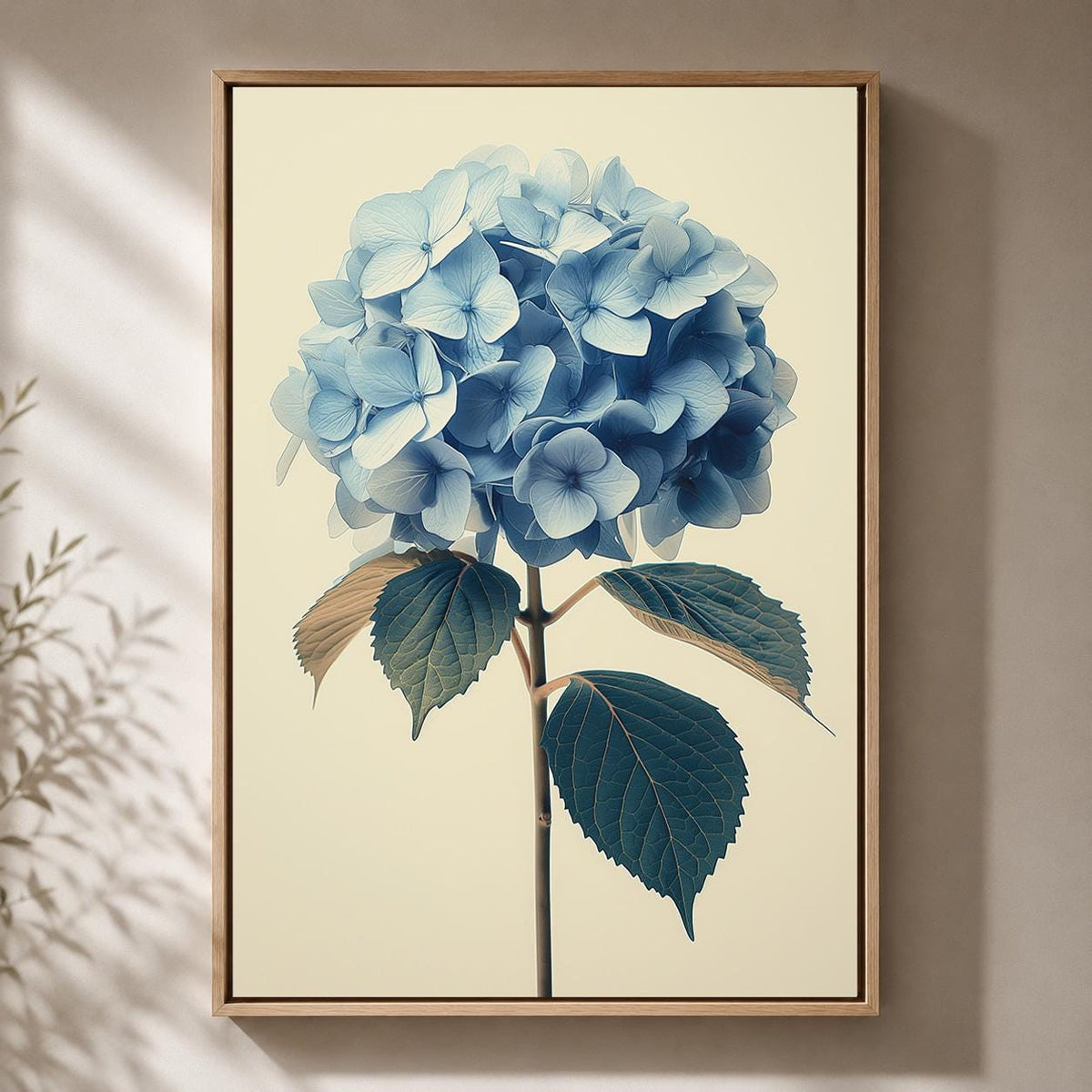 Blue Hydrangea Framed Canvas Art, Botanical Floral Print, Cottagecore Decor by The Wall Art Studio - physical
