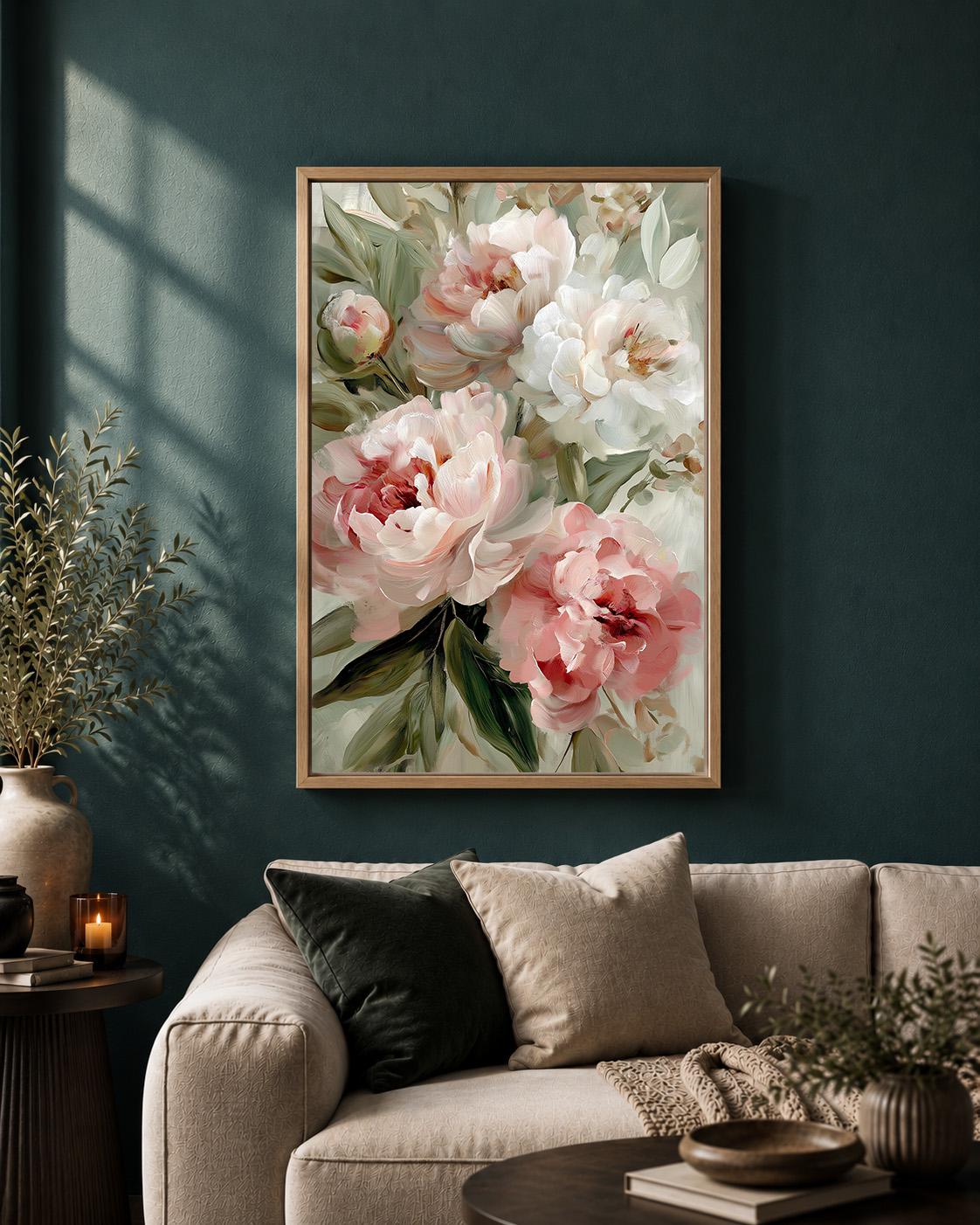 Blush Peony Floral Framed Canvas Art, Romantic Botanical Framed Print, Elegant Cottage Decor by The Wall Art Studio - phys...