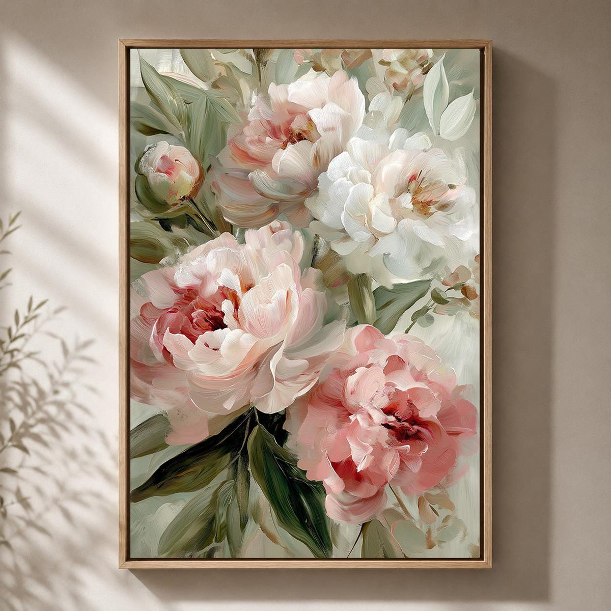 Blush Peony Floral Framed Canvas Art, Romantic Botanical Framed Print, Elegant Cottage Decor by The Wall Art Studio - phys...