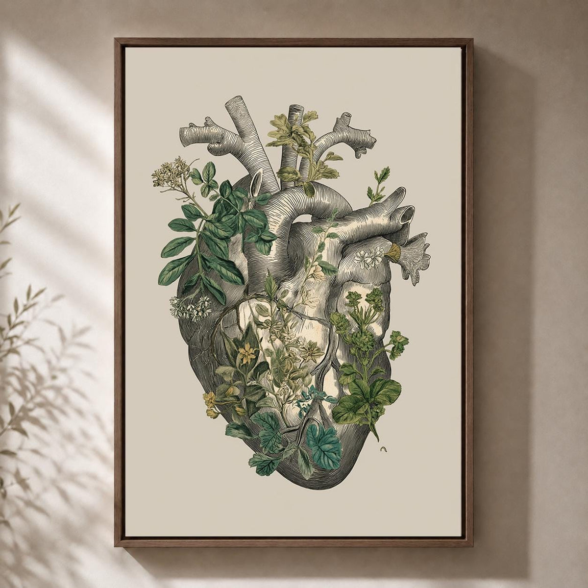 Botanical Heart Framed Canvas Art, Vintage Anatomy Print, Gothic Medical Illustration Home Decor by The Wall Art Studio -...