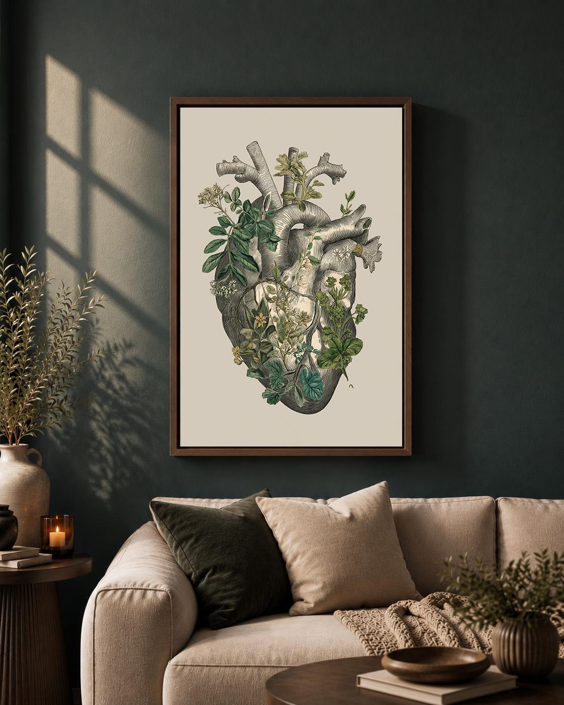 Botanical Heart Framed Canvas Art, Vintage Anatomy Print, Gothic Medical Illustration Home Decor by The Wall Art Studio -...