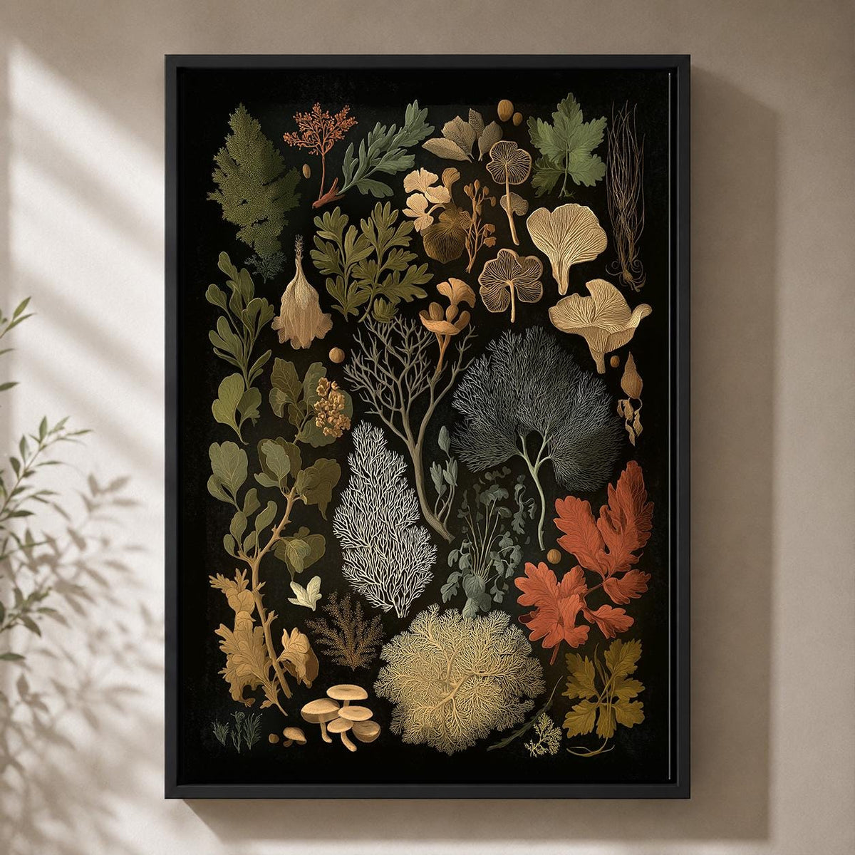 Botanical Specimen Framed Canvas Wall Art, Vintage Herbarium Framed Canvas, Dark Academia Canvas Wall Art, Nature Decor by...