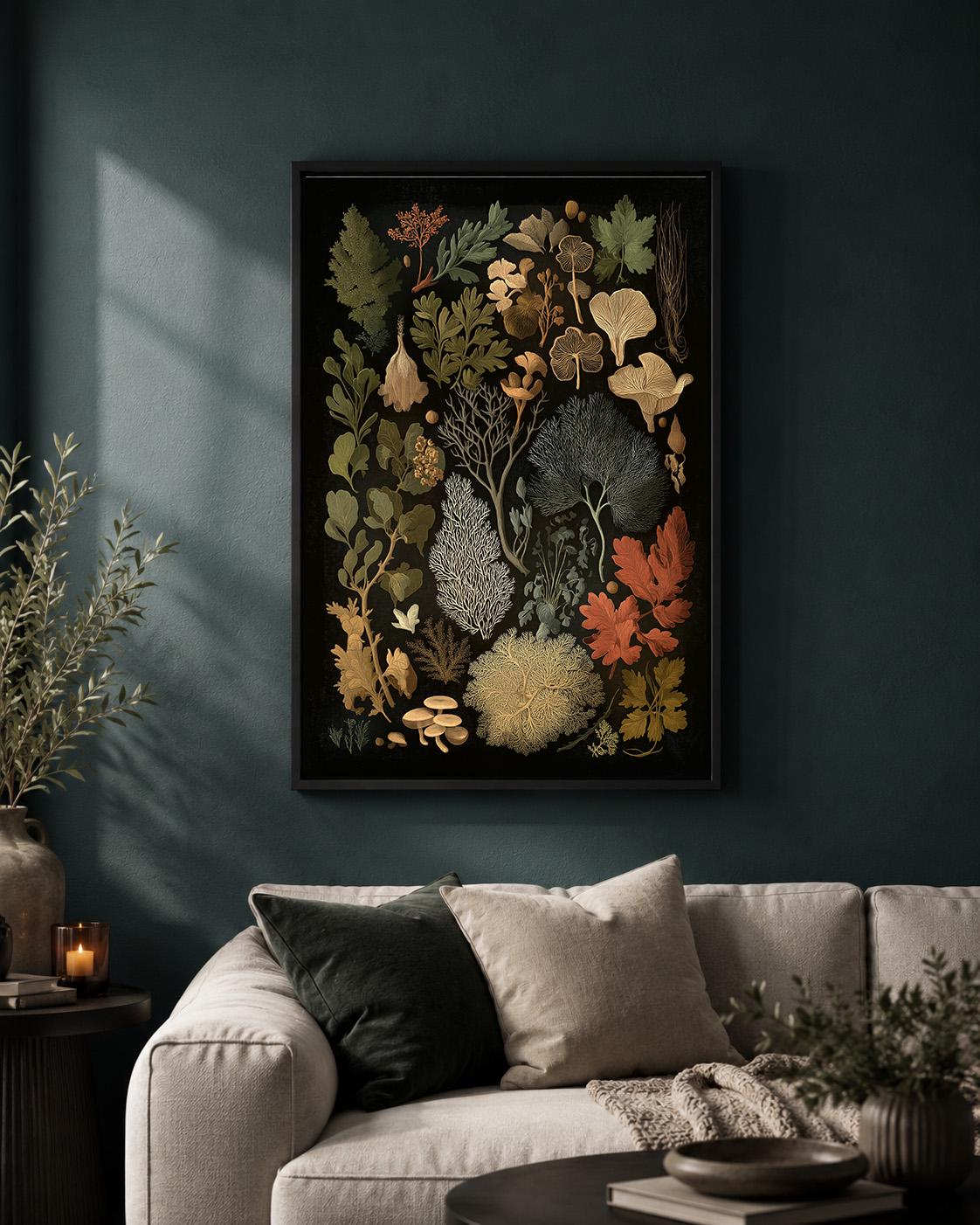 Botanical Specimen Framed Canvas Wall Art, Vintage Herbarium Framed Canvas, Dark Academia Canvas Wall Art, Nature Decor by...
