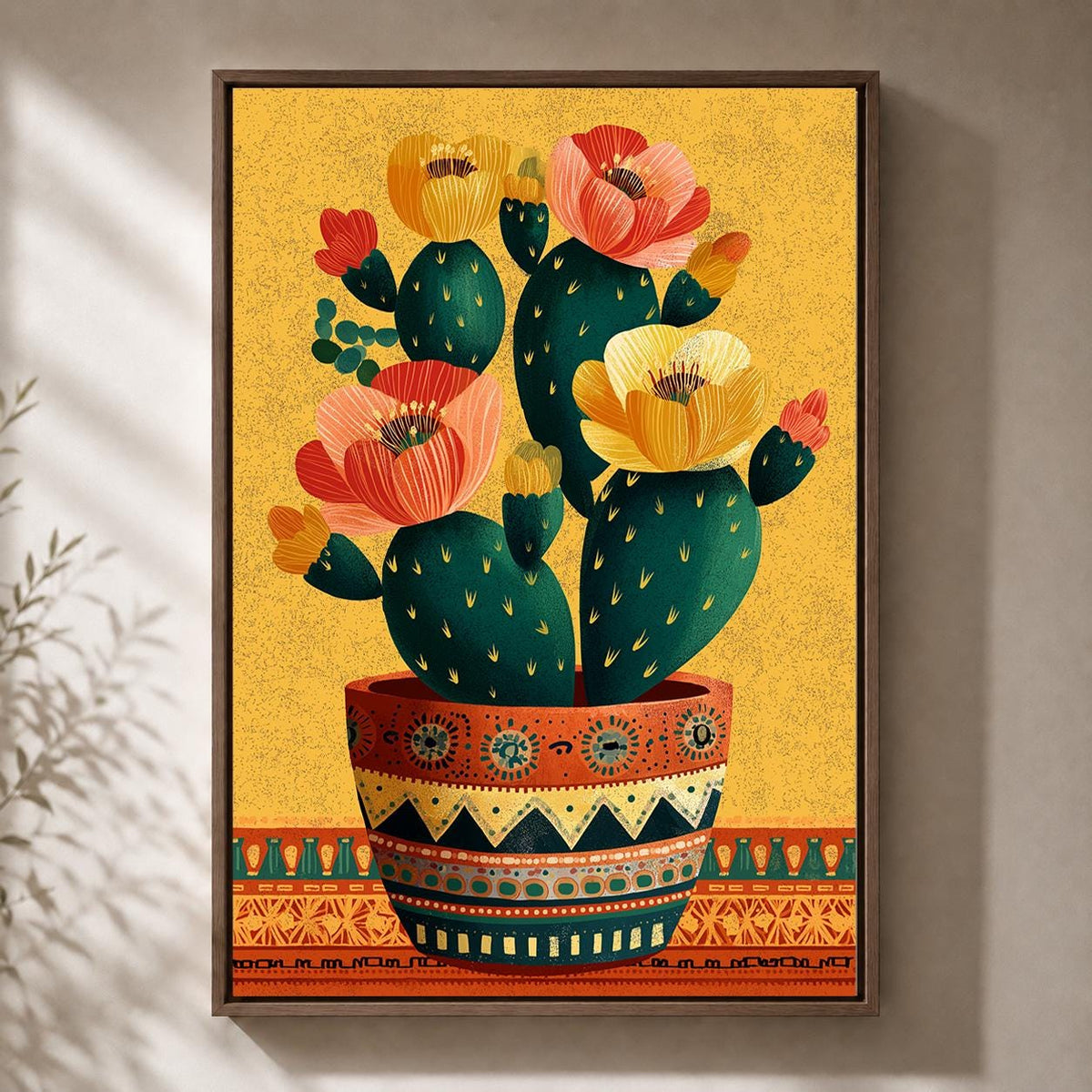 Cactus Flower Framed Canvas Wall Art, Boho Desert Botanical Artwork, Colorful Southwestern Canvas Decor by The Wall Art St...