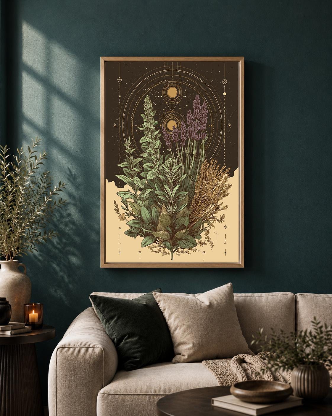 Celestial Botanical Framed Canvas Art, Mystic Herb Illustration Print, Witchy Decor by The Wall Art Studio - physical
