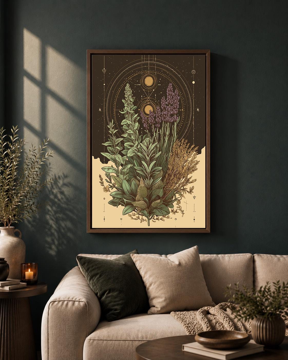 Celestial Botanical Framed Canvas Art, Mystic Herb Illustration Print, Witchy Decor by The Wall Art Studio - physical