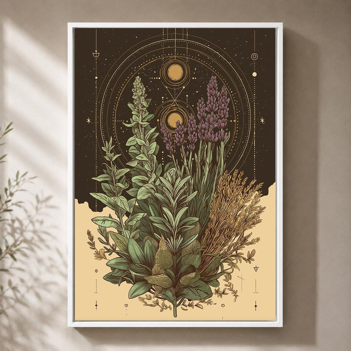 Celestial Botanical Framed Canvas Art, Mystic Herb Illustration Print, Witchy Decor by The Wall Art Studio - physical
