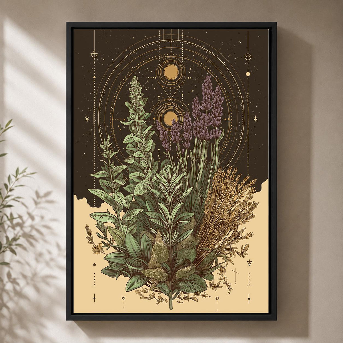 Celestial Botanical Framed Canvas Art, Mystic Herb Illustration Print, Witchy Decor by The Wall Art Studio - physical
