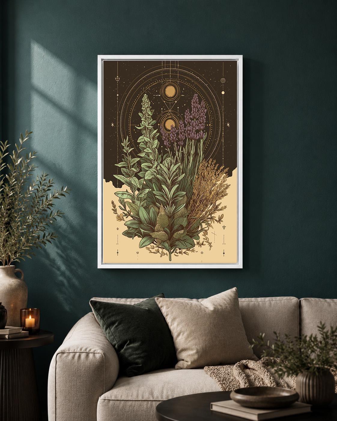 Celestial Botanical Framed Canvas Art, Mystic Herb Illustration Print, Witchy Decor by The Wall Art Studio - physical