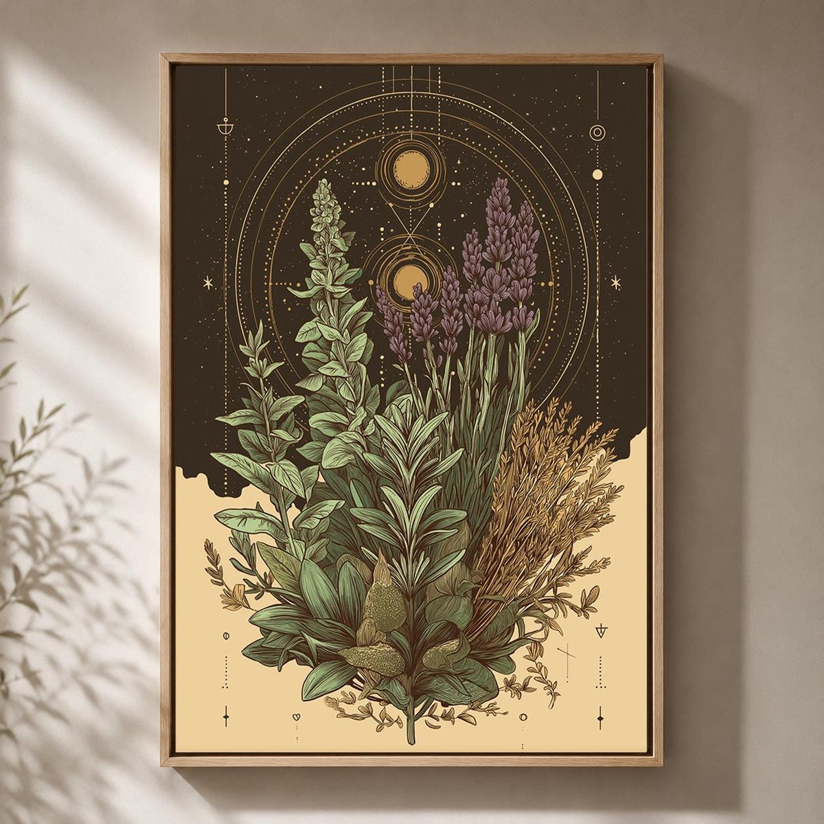 Celestial Botanical Framed Canvas Art, Mystic Herb Illustration Print, Witchy Decor by The Wall Art Studio - physical