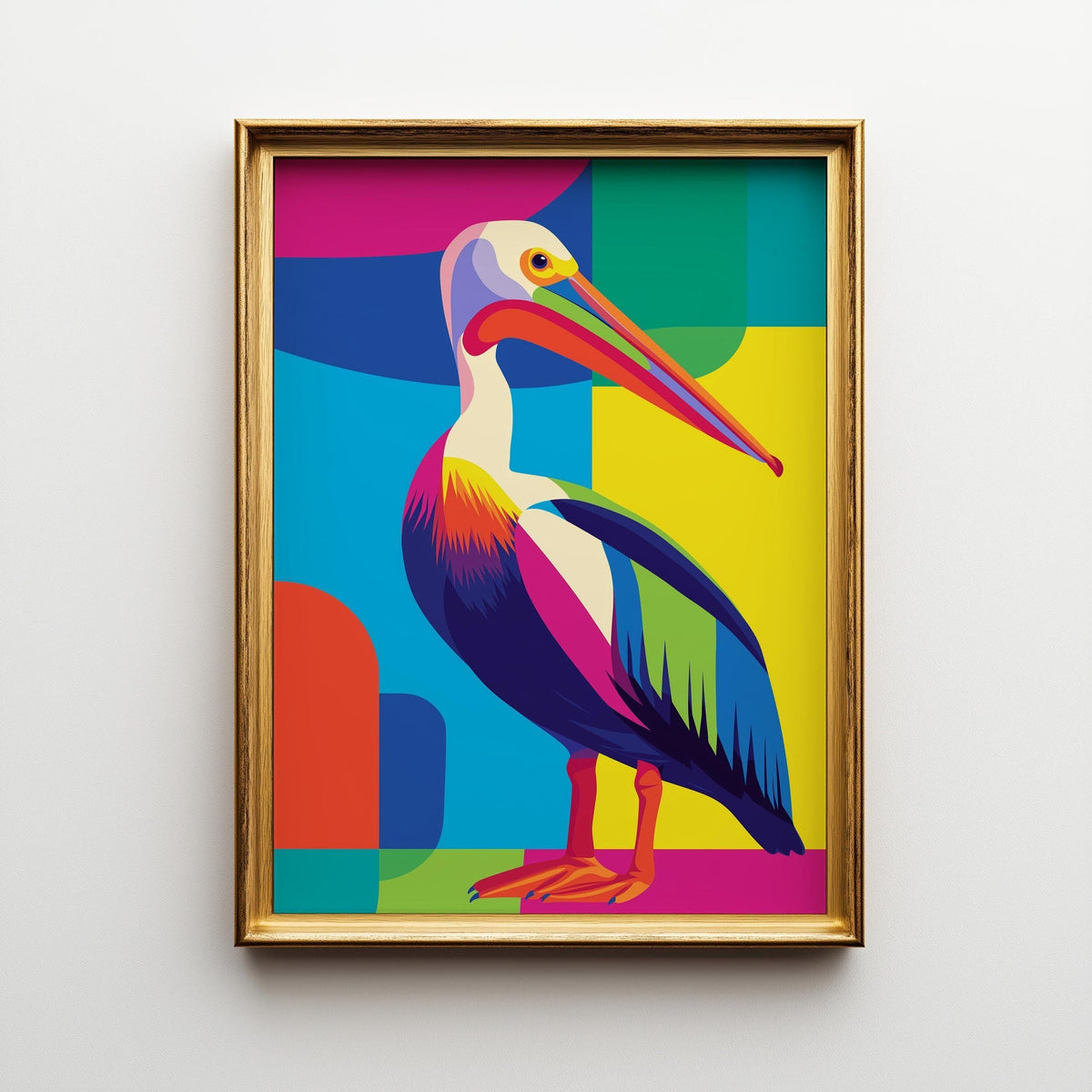 Colorful Abstract Pelican Wall Art, Modern Pop Art Bird Print, Coastal Poster by The Wall Art Studio - physical