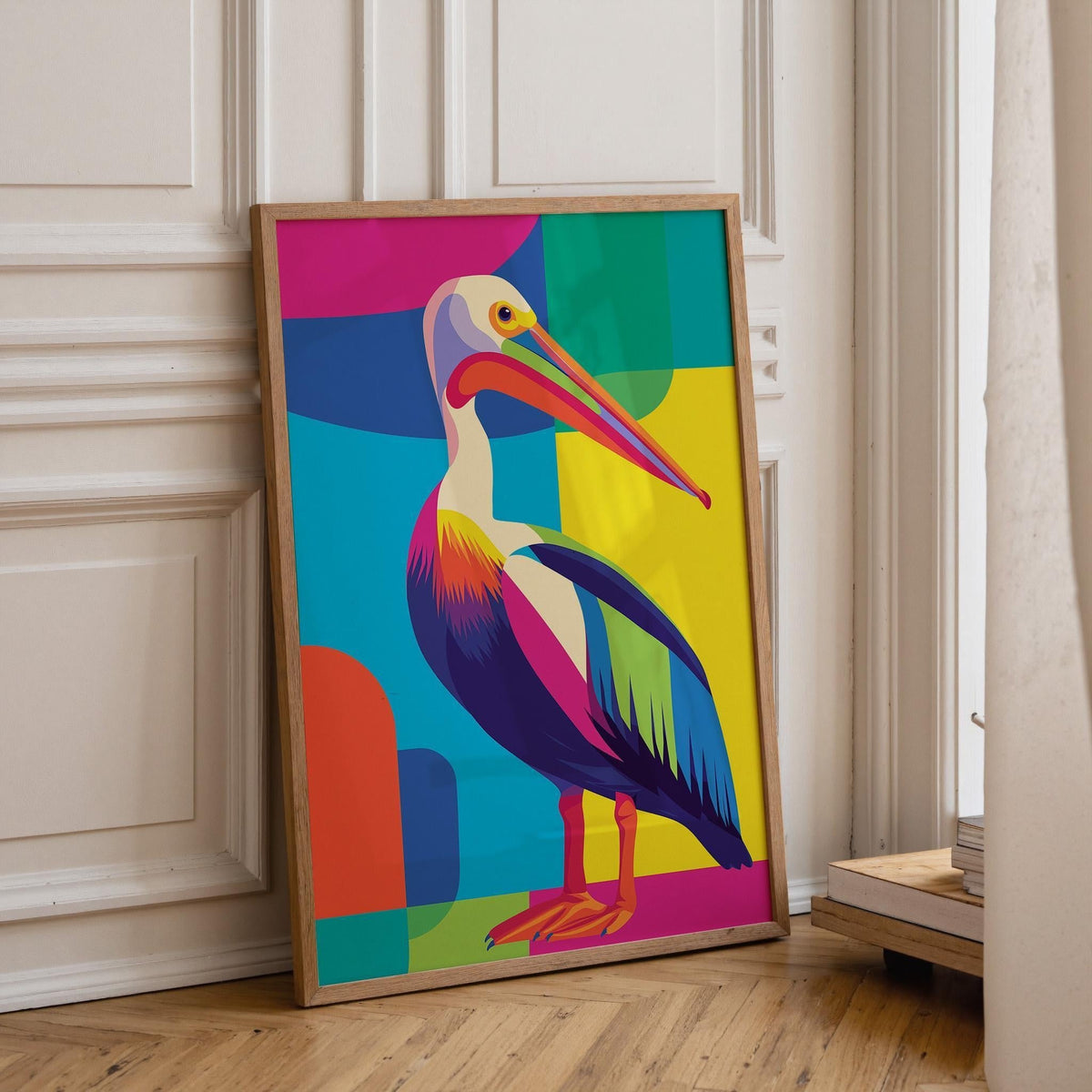 Colorful Abstract Pelican Wall Art, Modern Pop Art Bird Print, Coastal Poster by The Wall Art Studio - physical