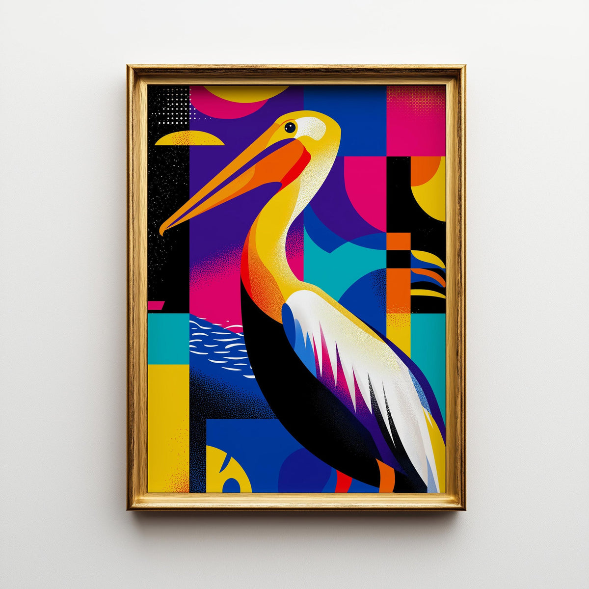 Colorful Abstract Pelican Wall Art, Modern Pop Art Bird Print, Coastal Poster by The Wall Art Studio - physical