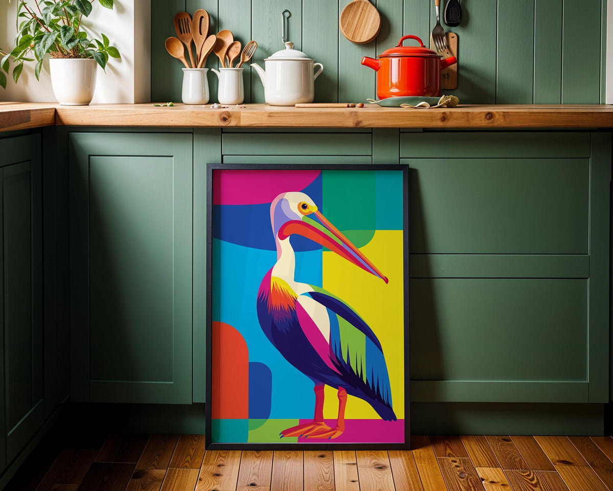 Colorful Abstract Pelican Wall Art, Modern Pop Art Bird Print, Coastal Poster by The Wall Art Studio - physical