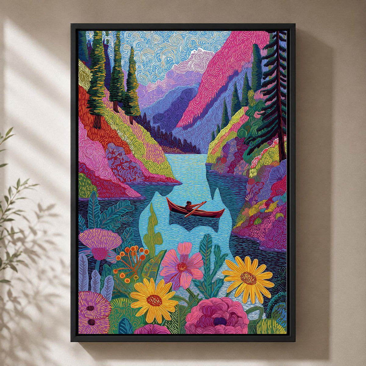 Colorful Mountain Lake Framed Canvas Wall Art, Maximalist Landscape Print, Vibrant Nature Canvas Decor by The Wall Art Stu...