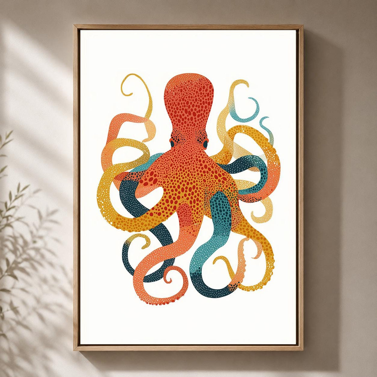 Colorful Octopus Framed Canvas Art, Scandinavian Folk Print, Coastal Nautical Decor by The Wall Art Studio - physical