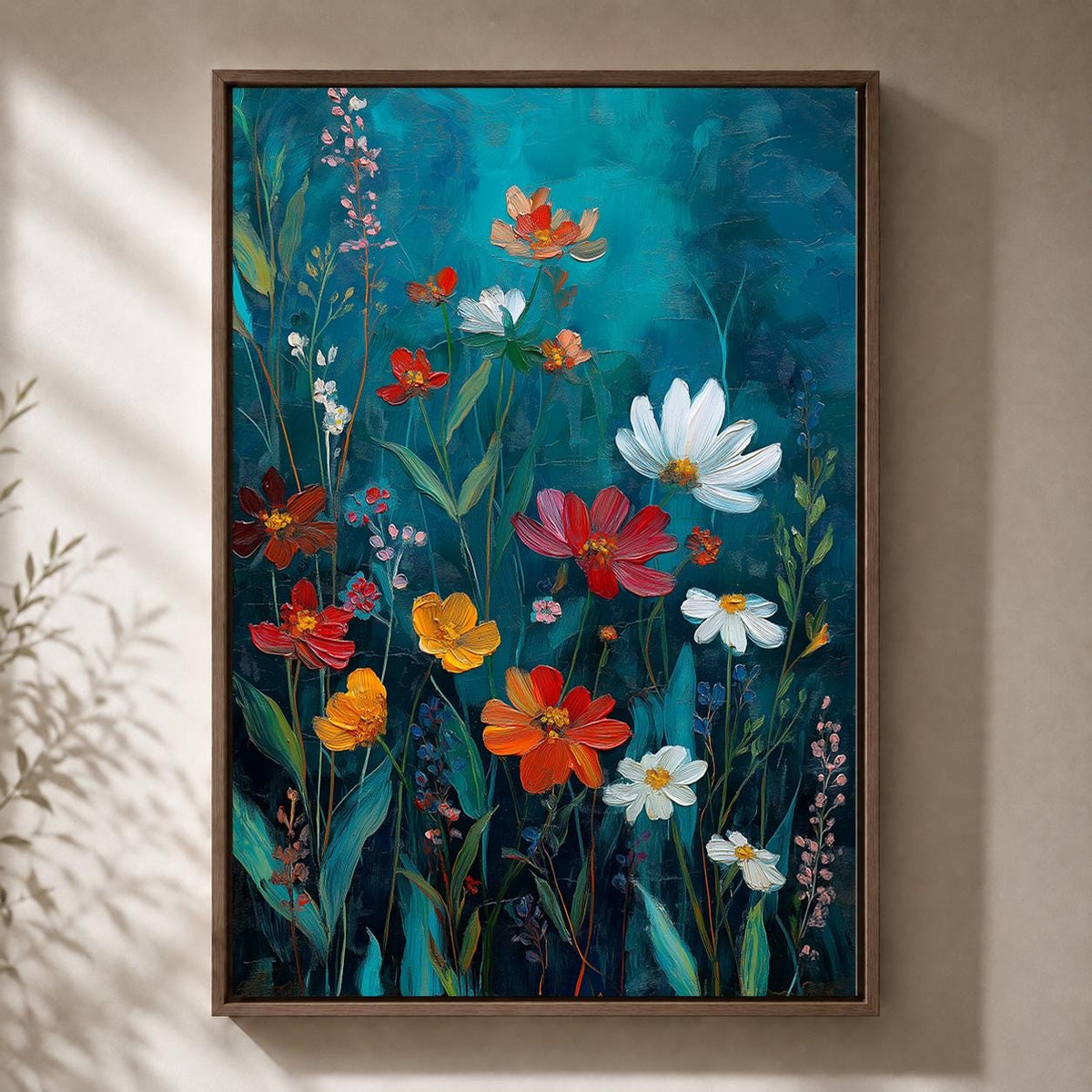 Colorful Wildflower Framed Canvas Wall Art, Moody Botanical Painting, Modern Floral Meadow Decor by The Wall Art Studio -...