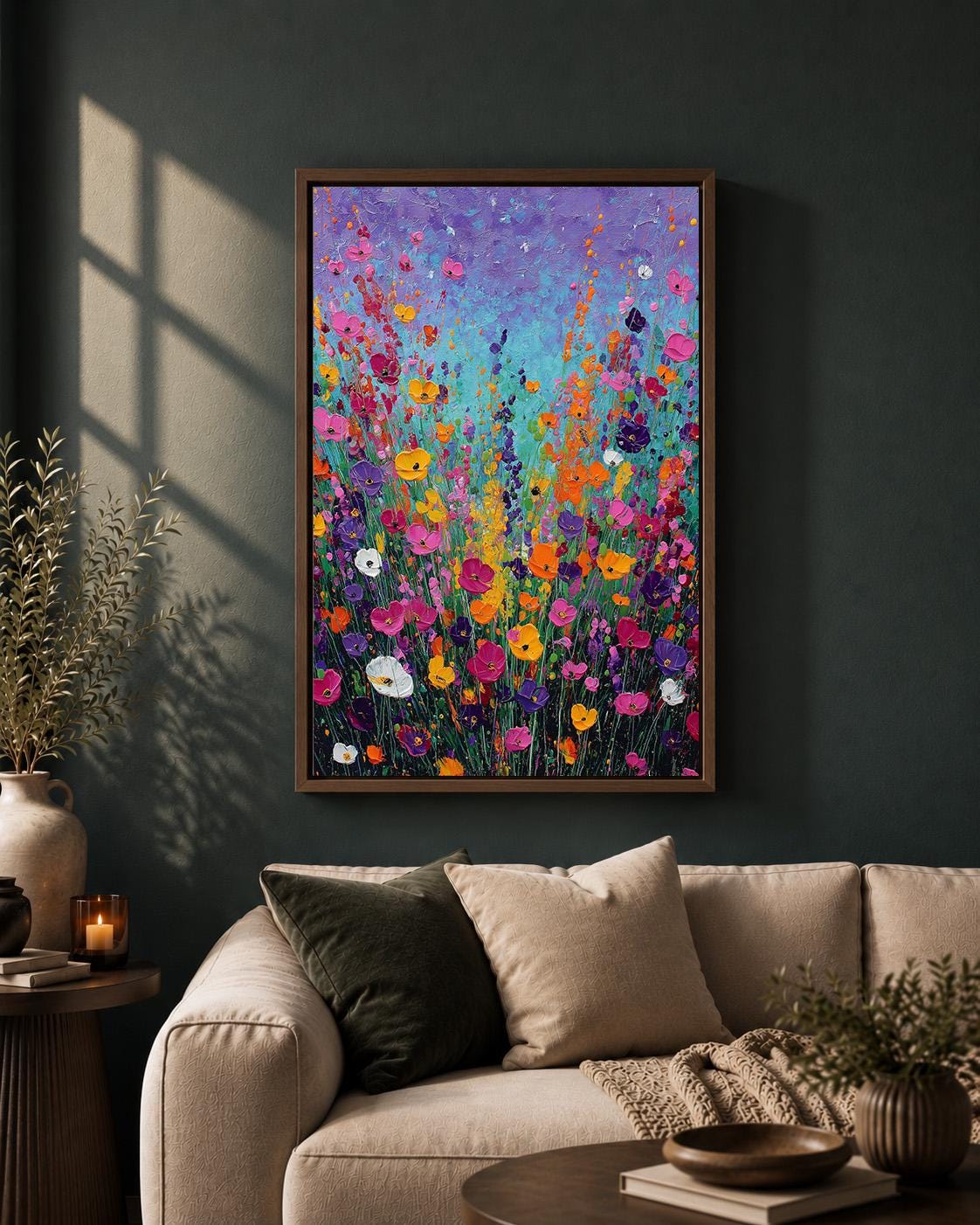 Colorful Wildflower Meadow Framed Canvas Wall Art, Vibrant Floral Field Painting, Maximalist Botanical Decor by The Wall A...