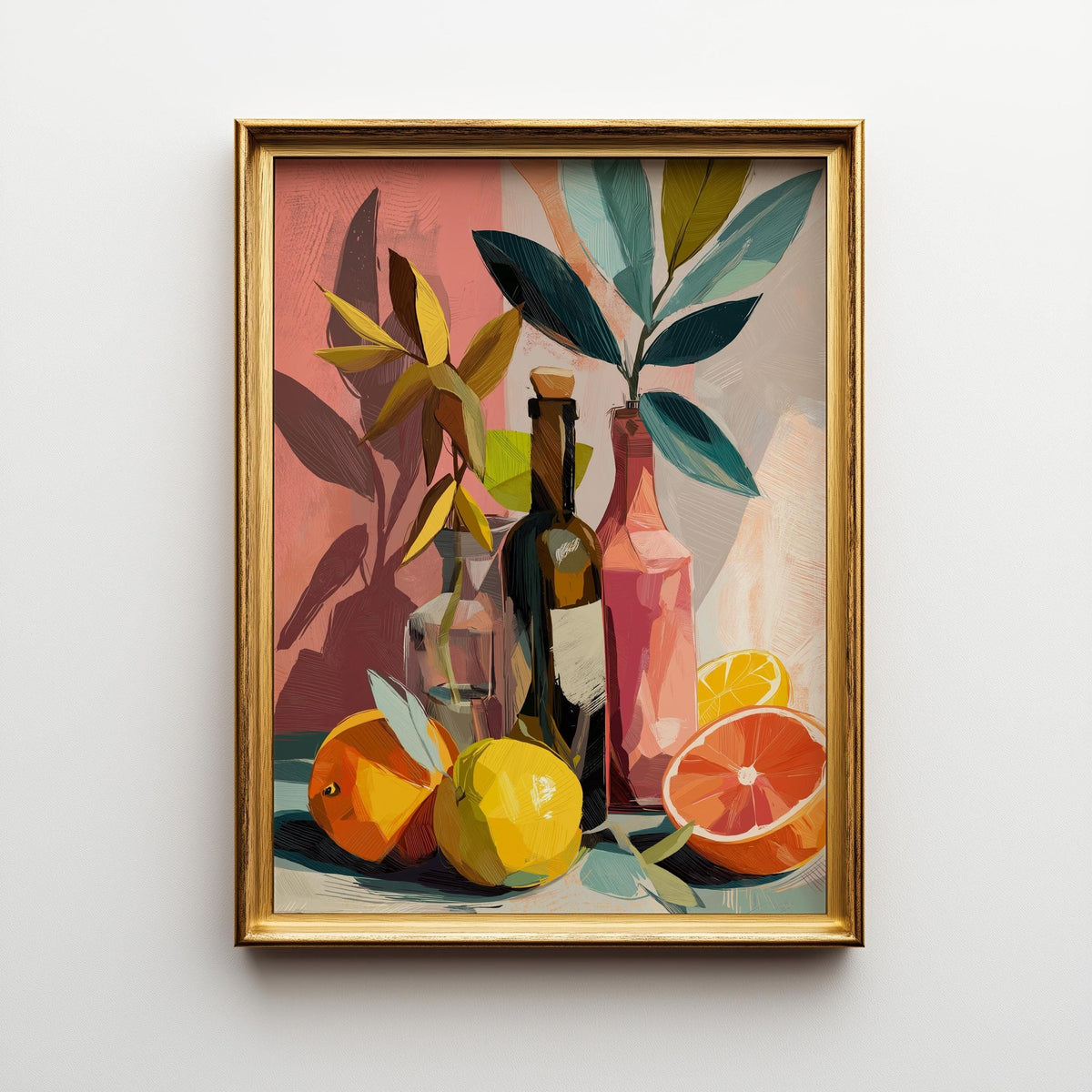 Colourful Still Life Art Print • Modern Wine & Citrus Wall Art • Vibrant Kitchen Décor • Painterly Fruit Illustration • Co...