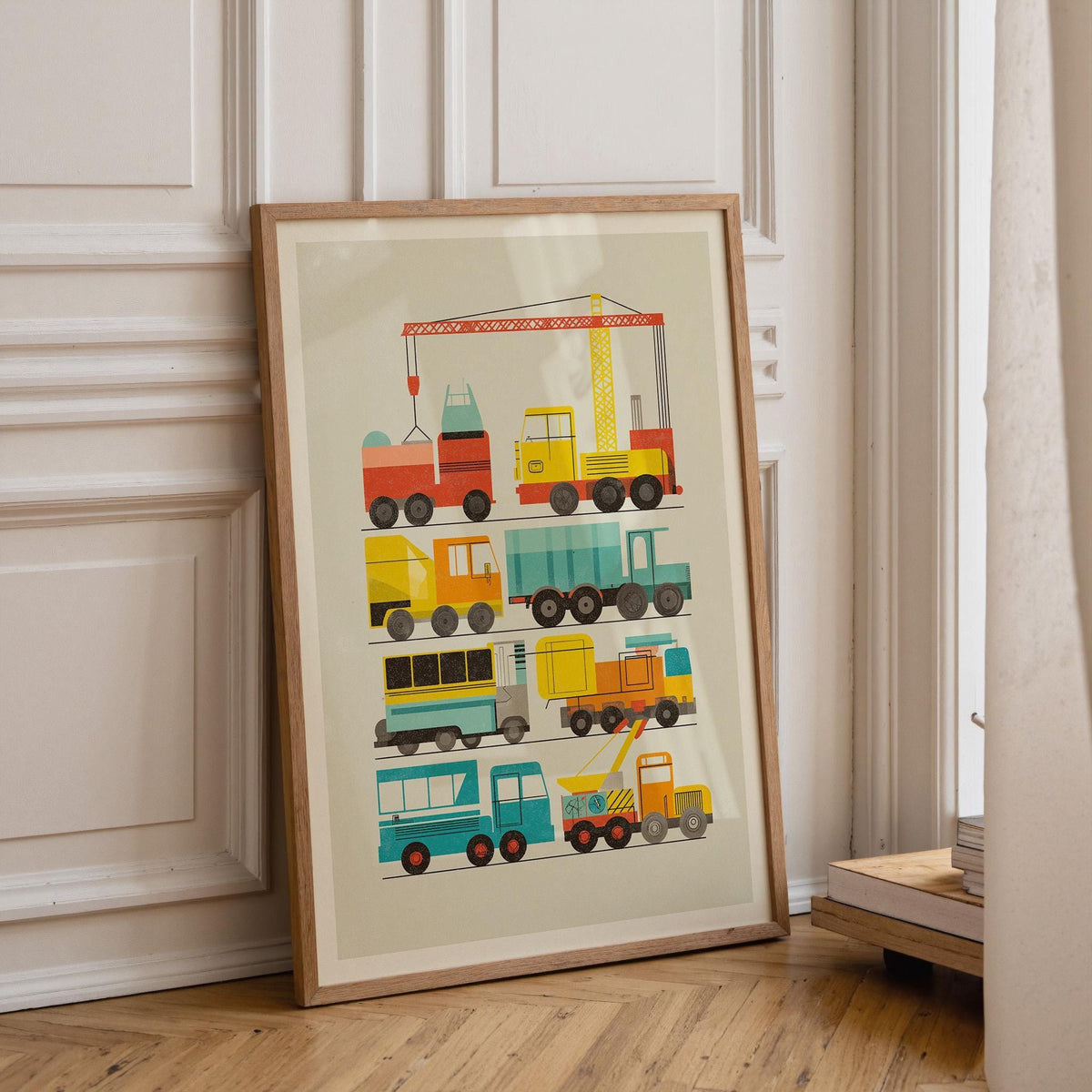 Construction Vehicles Nursery Wall Art Print, Construction Truck Poster, Kids Vehicle Decor, Playroom Transportation Art (...
