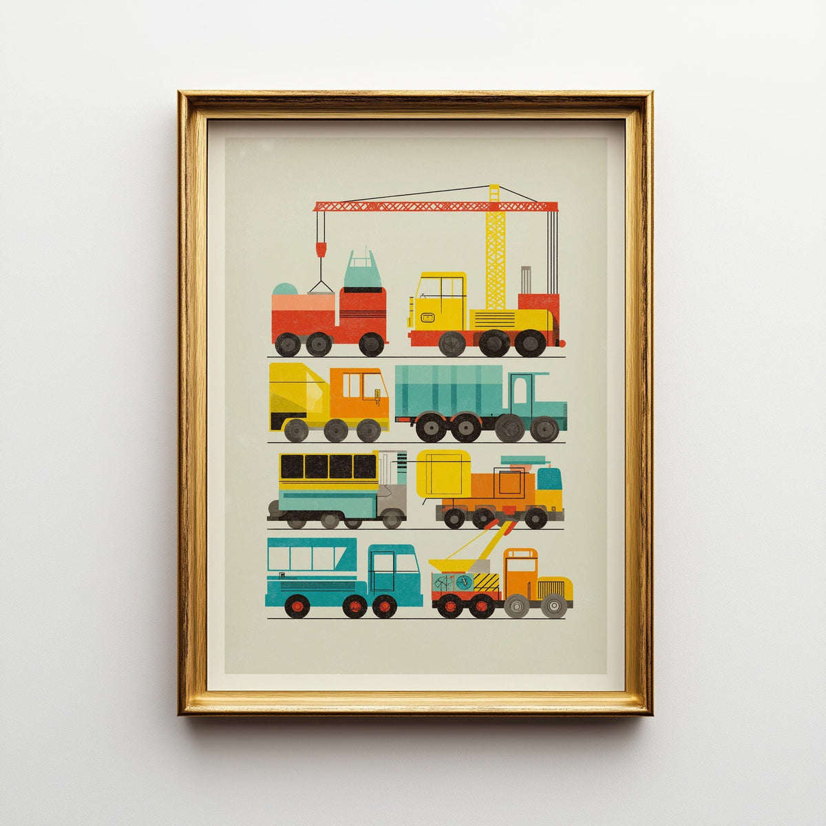 Construction Vehicles Nursery Wall Art Print, Construction Truck Poster, Kids Vehicle Decor, Playroom Transportation Art (...