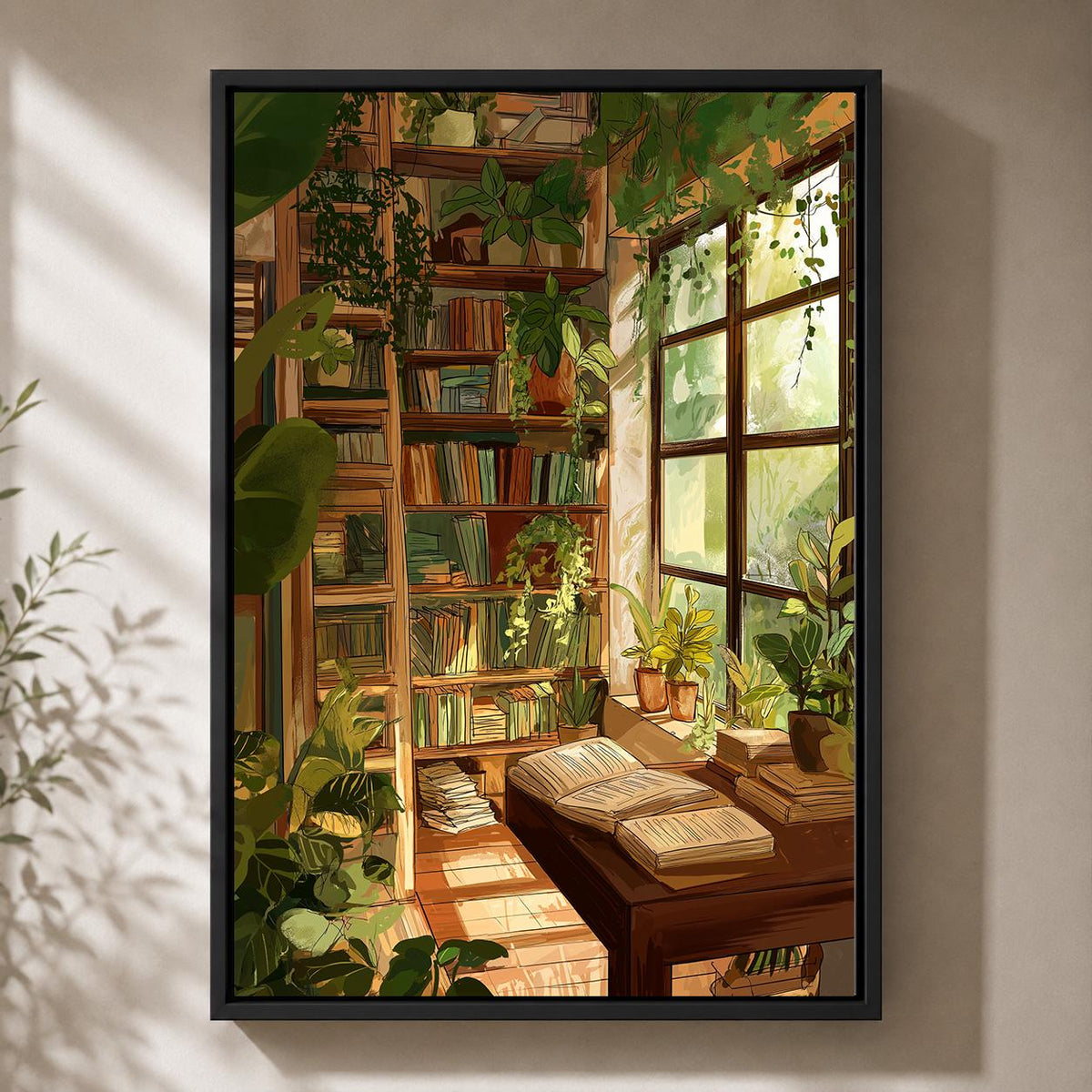 Cozy Library Framed Canvas Art, Reading Nook Print, Book Lover Cottagecore Study Artwork by The Wall Art Studio - physical