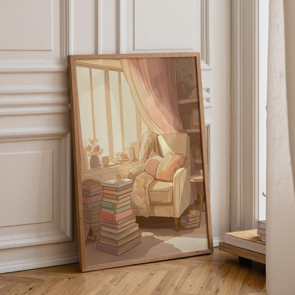 Cozy Reading Nook Wall Art, Book Lover Print, Cottagecore Library Décor, Soft Aesthetic Chair Poster, Reading Room Art, Pa...