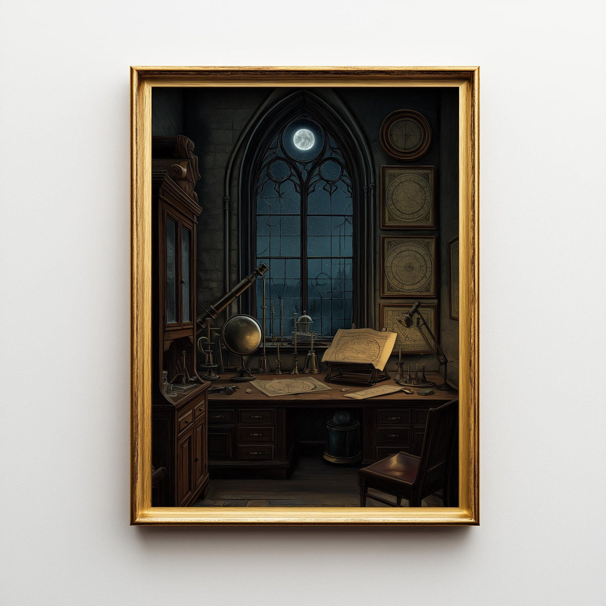 Dark Academia Celestial Astronomy Print, Gothic Moody Library Office Wall Art by The Wall Art Studio - physical