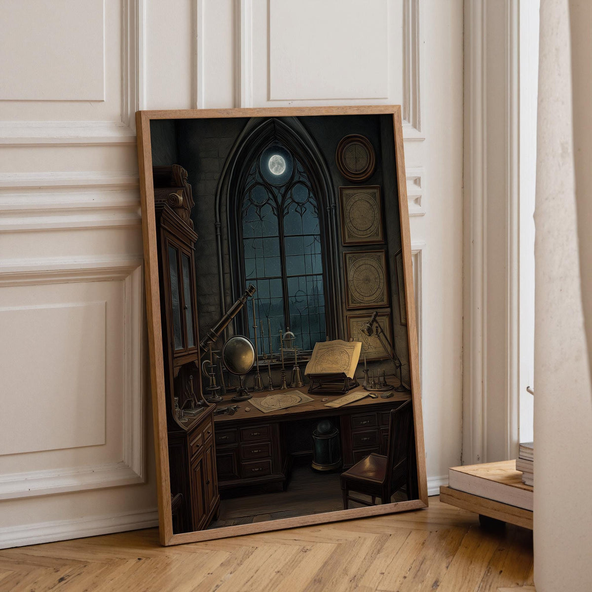 Dark Academia Celestial Astronomy Print, Gothic Moody Library Office Wall Art by The Wall Art Studio - physical
