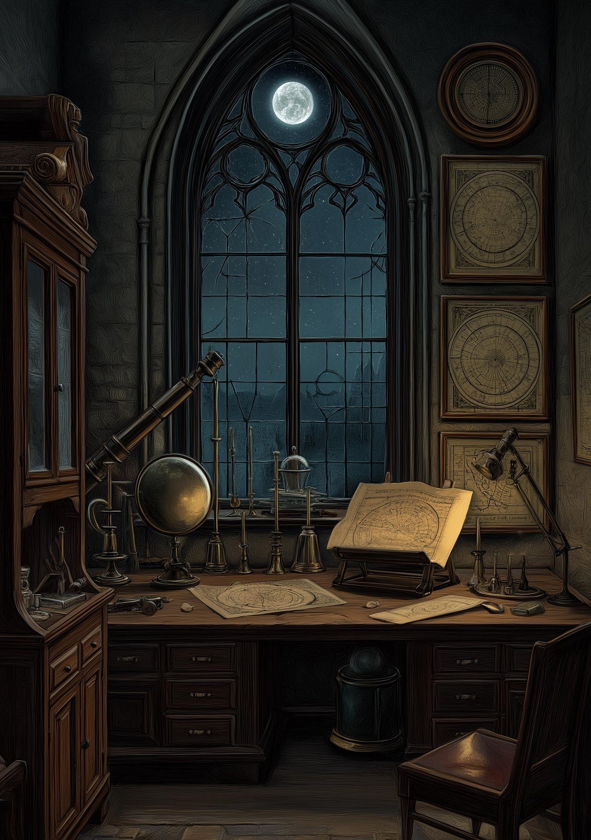 Dark Academia Celestial Astronomy Print, Gothic Moody Library Office Wall Art by The Wall Art Studio - physical