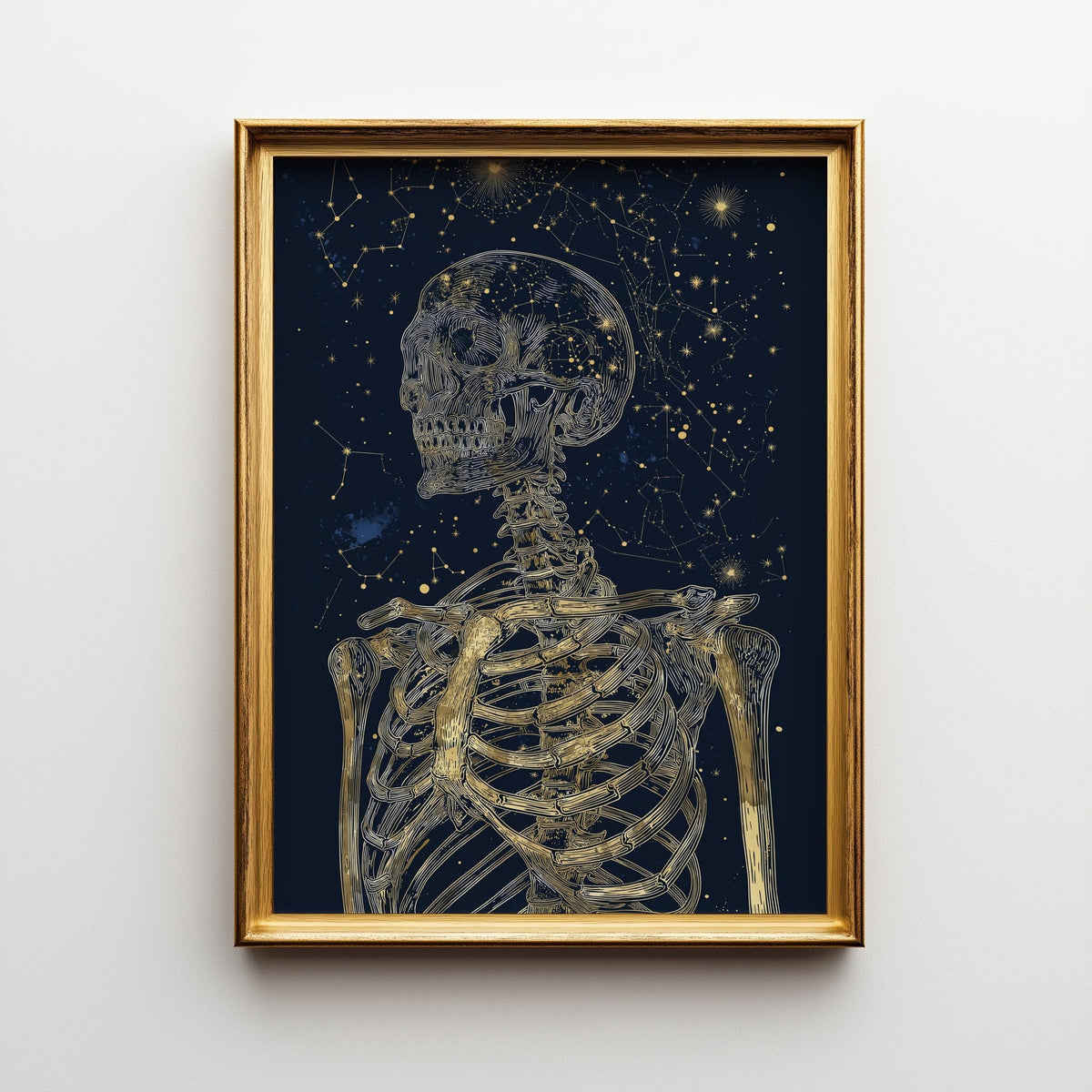 Dark Academia Skeleton Print, Celestial Gold Anatomy Wall Art, Gothic Astrology Décor by The Wall Art Studio - physical