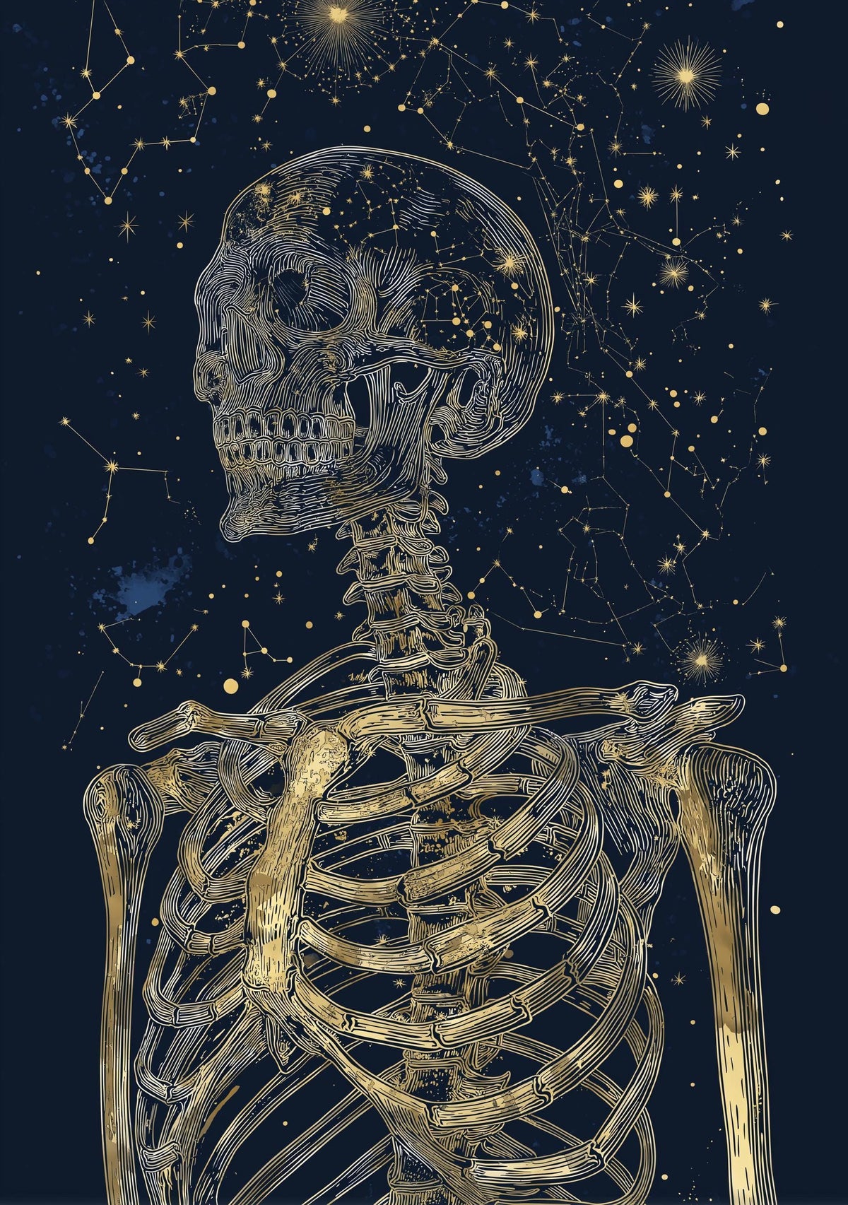 Dark Academia Skeleton Print, Celestial Gold Anatomy Wall Art, Gothic Astrology Décor by The Wall Art Studio - physical