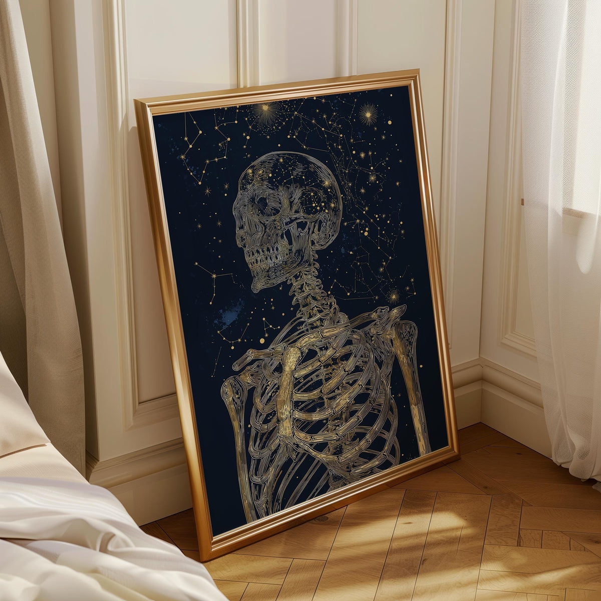 Dark Academia Skeleton Print, Celestial Gold Anatomy Wall Art, Gothic Astrology Décor by The Wall Art Studio - physical