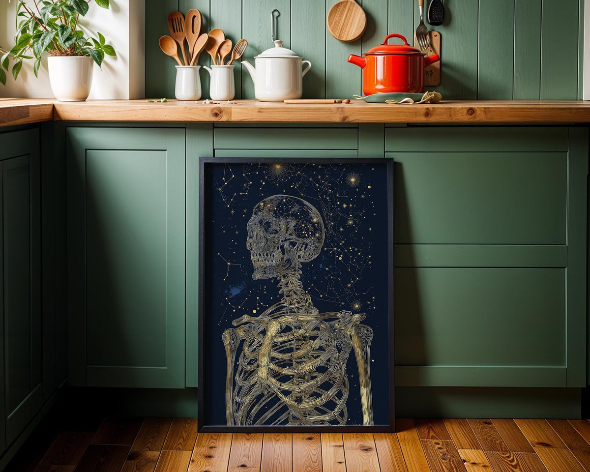 Dark Academia Skeleton Print, Celestial Gold Anatomy Wall Art, Gothic Astrology Décor by The Wall Art Studio - physical