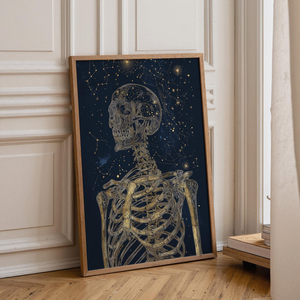 Dark Academia Skeleton Print, Celestial Gold Anatomy Wall Art, Gothic Astrology Décor by The Wall Art Studio - physical