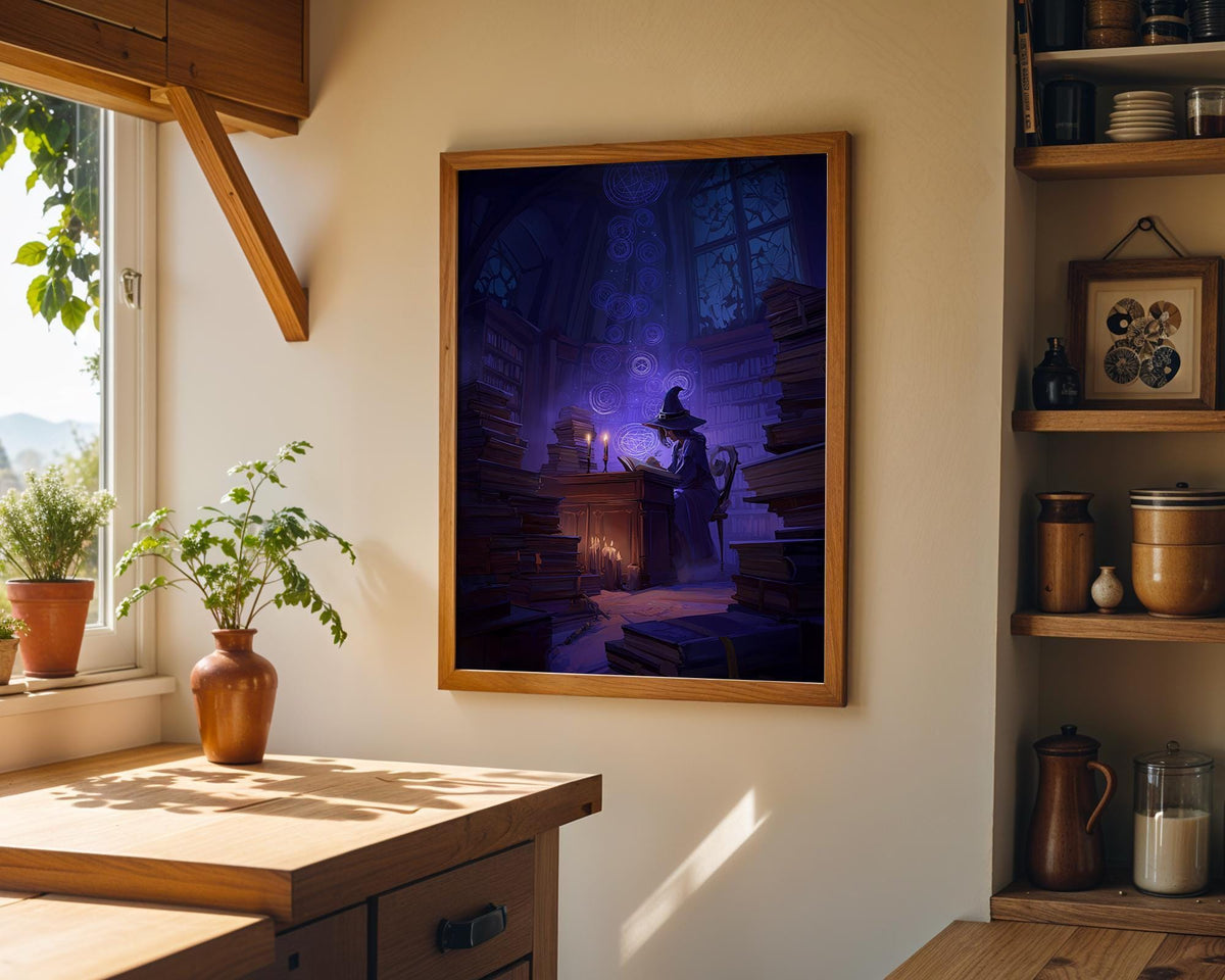 Dark Academia Witch Wall Art, Magical Library Print, Wizard Study Poster, Fantasy Book Room Décor, Gothic Academia Art, Wi...