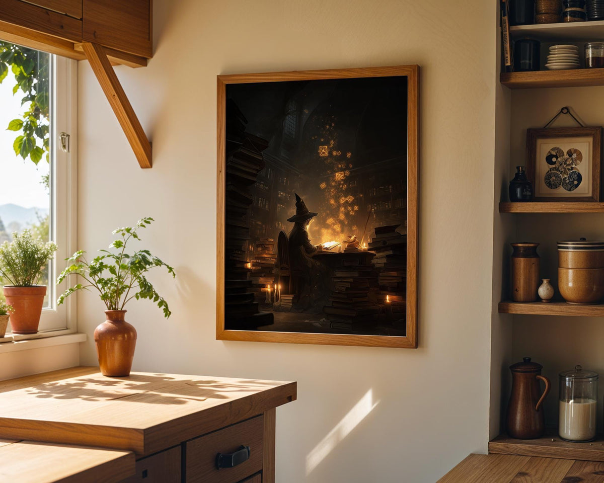 Dark Academia Witch Wall Art, Magical Library Print, Wizard Study Poster, Fantasy Book Room Décor, Gothic Academia Art, Wi...