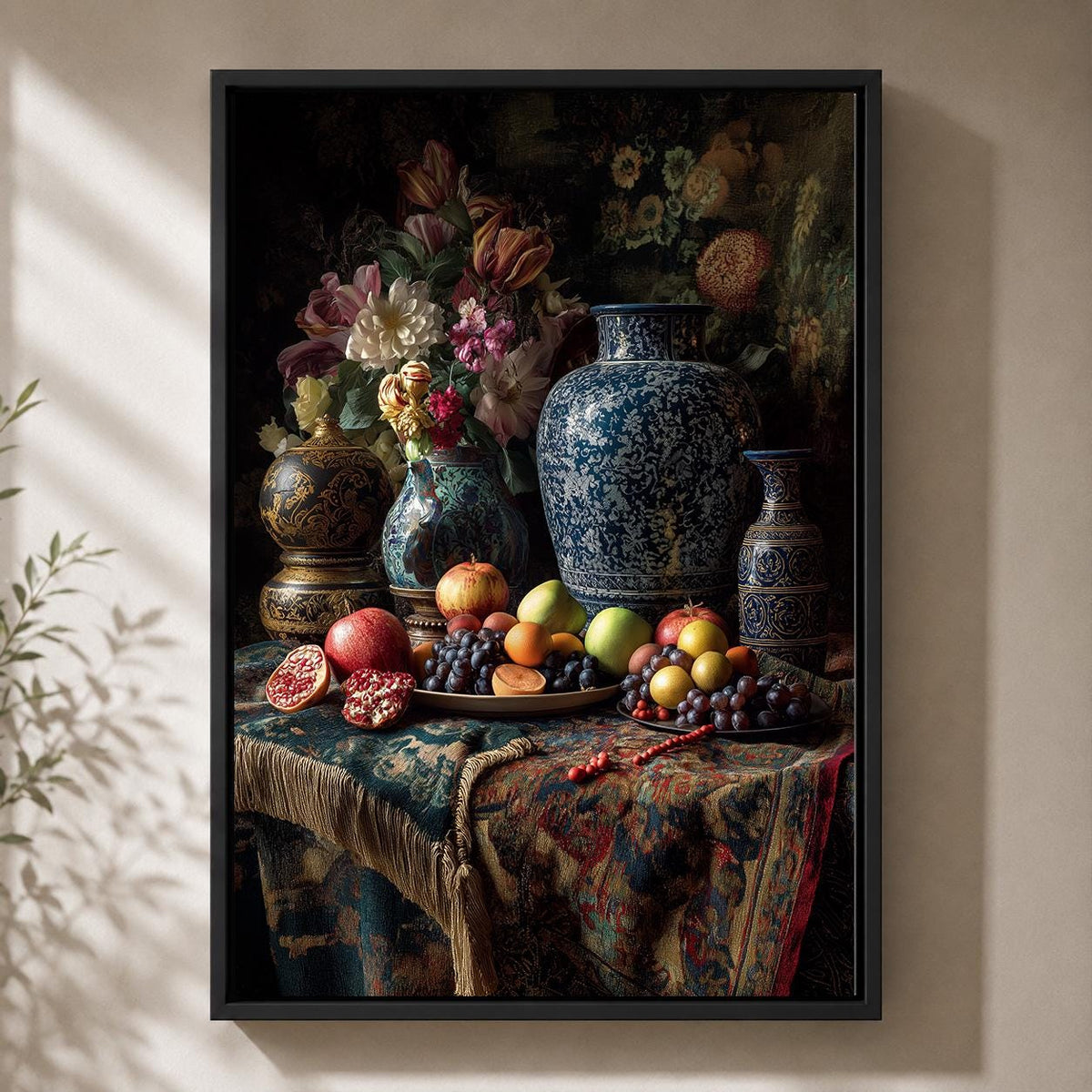 Dark Floral Still Life Framed Canvas Art, Moody Dutch Master Inspired Flowers, Gothic Decor by The Wall Art Studio - physical