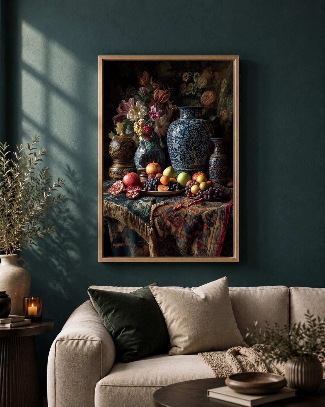 Dark Floral Still Life Framed Canvas Art, Moody Dutch Master Inspired Flowers, Gothic Decor by The Wall Art Studio - physical
