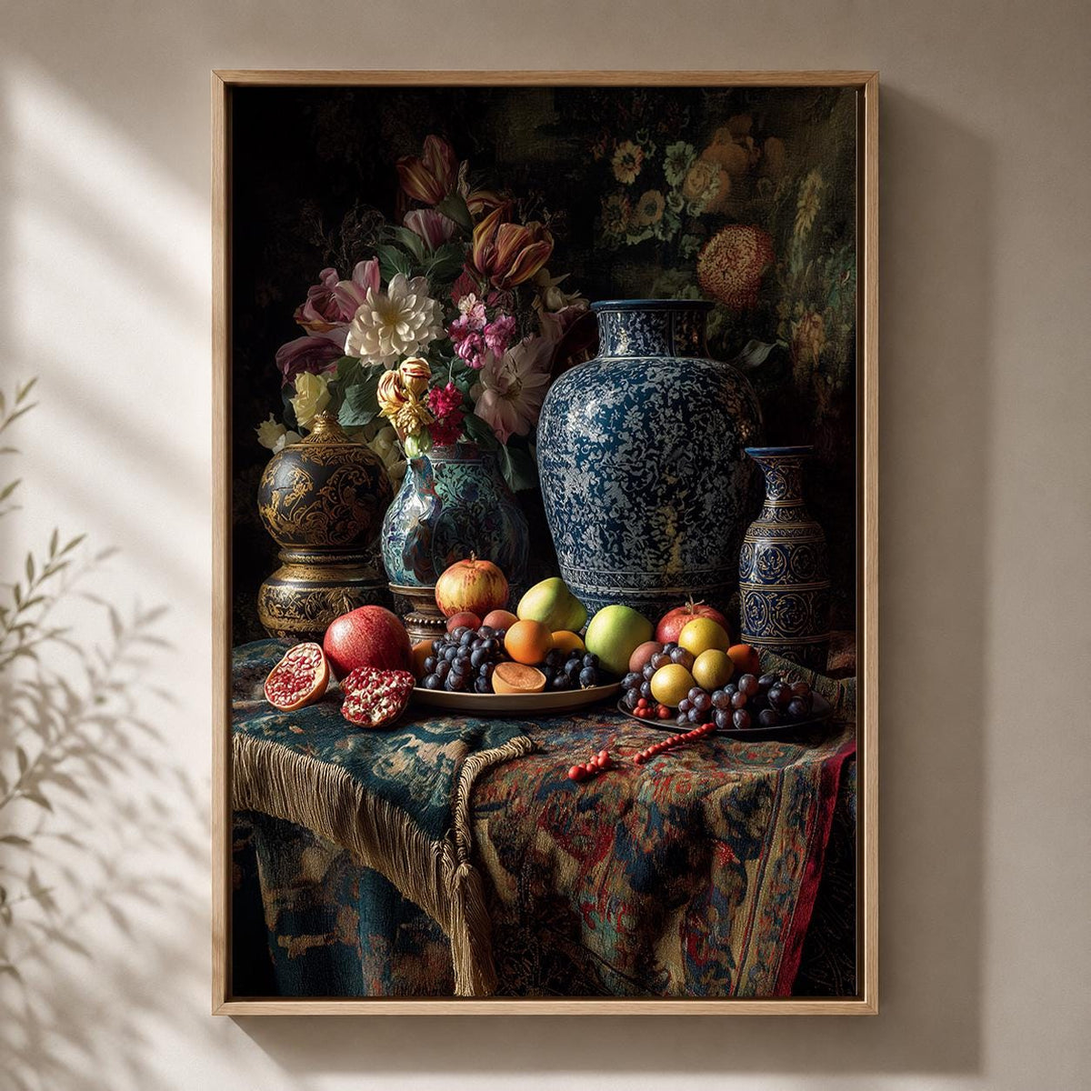 Dark Floral Still Life Framed Canvas Art, Moody Dutch Master Inspired Flowers, Gothic Decor by The Wall Art Studio - physical