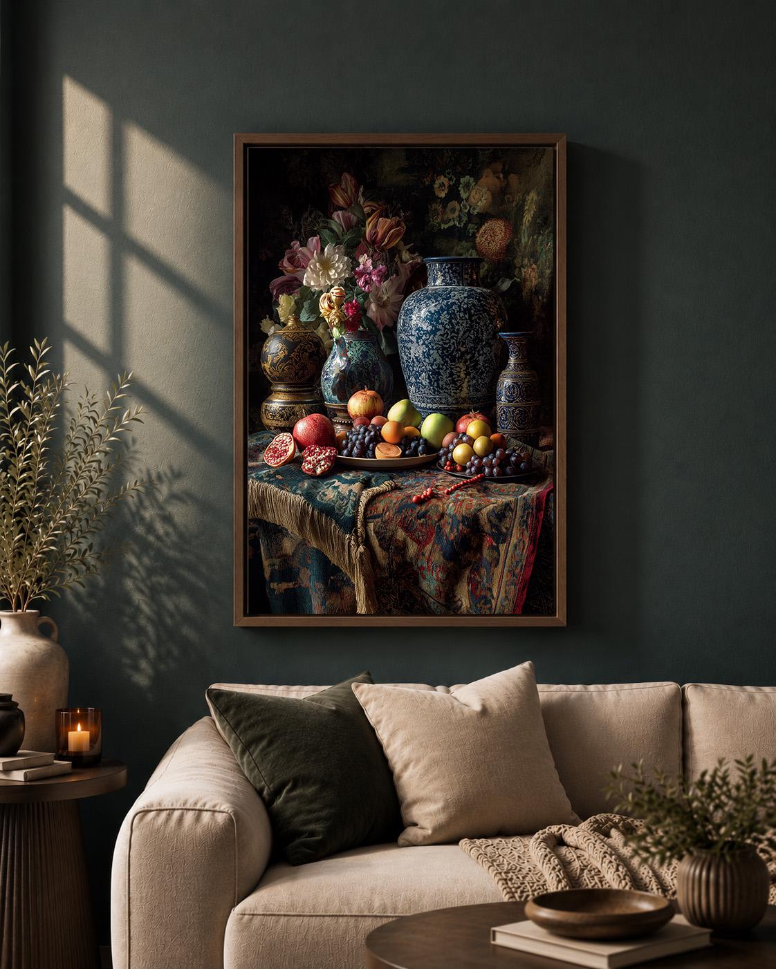 Dark Floral Still Life Framed Canvas Art, Moody Dutch Master Inspired Flowers, Gothic Decor by The Wall Art Studio - physical