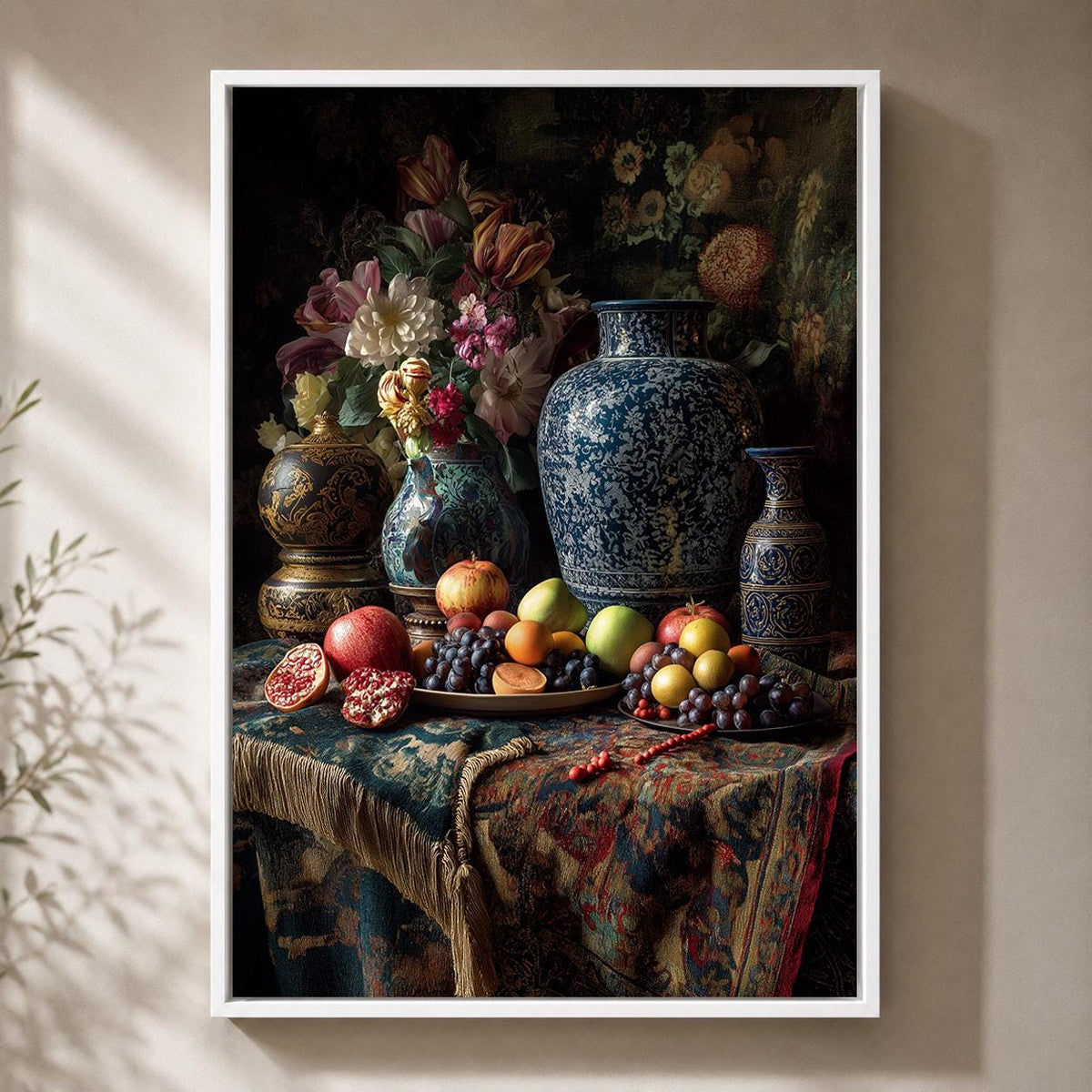 Dark Floral Still Life Framed Canvas Art, Moody Dutch Master Inspired Flowers, Gothic Decor by The Wall Art Studio - physical