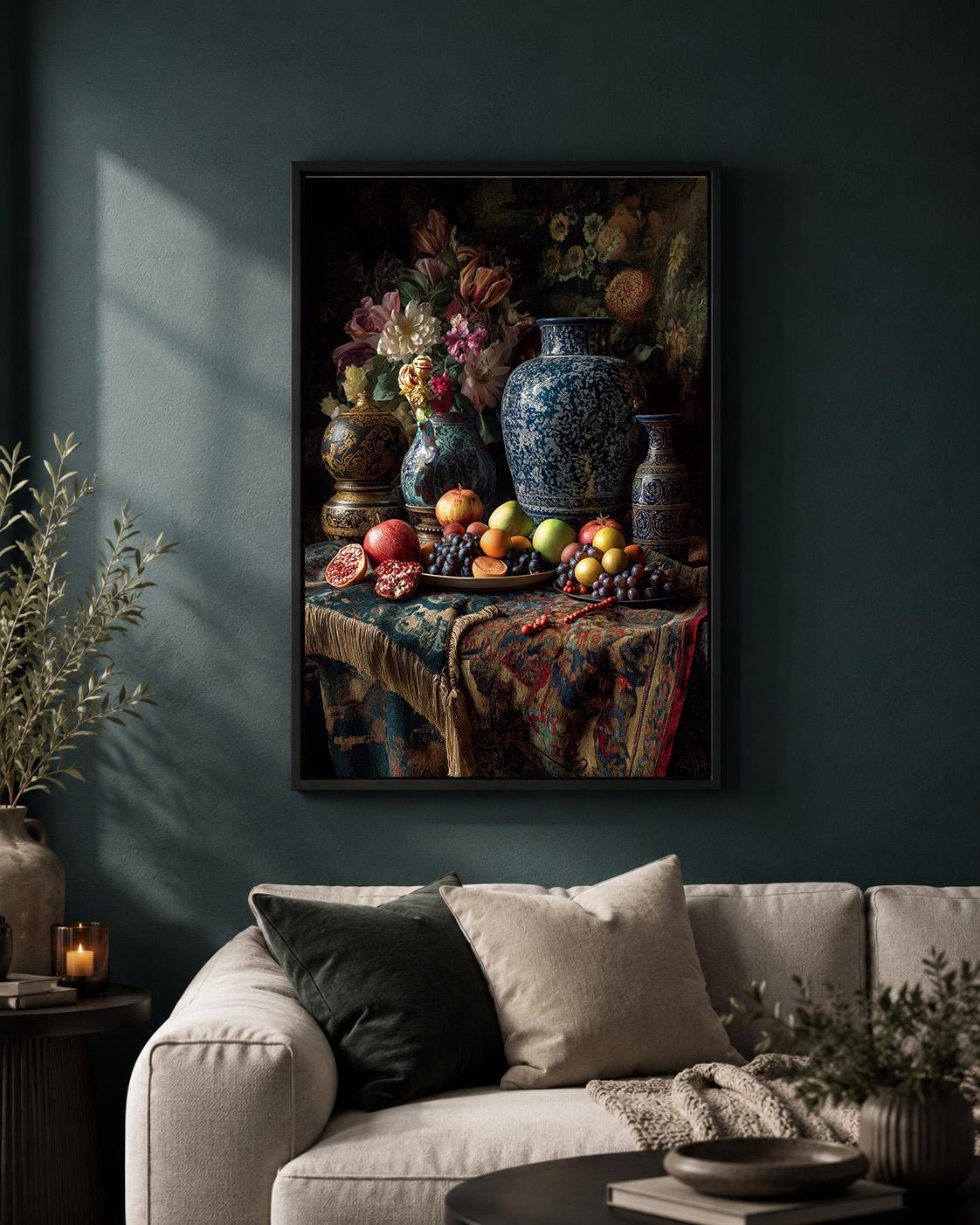 Dark Floral Still Life Framed Canvas Art, Moody Dutch Master Inspired Flowers, Gothic Decor by The Wall Art Studio - physical