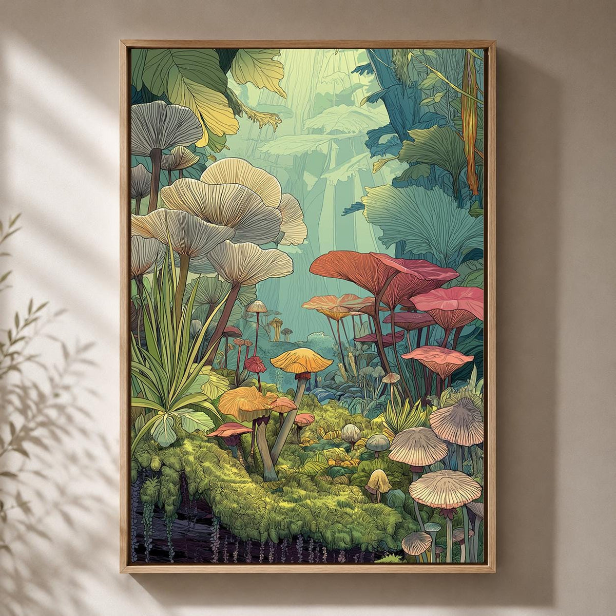 Dark Forest Mushroom Framed Canvas Art, Moody Woodland Botanical Print, Cottagecore Decor by The Wall Art Studio - physical