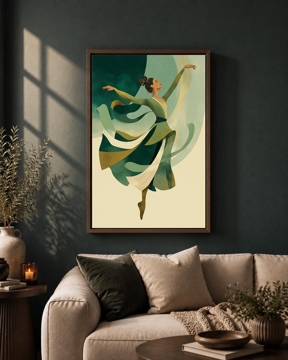 Emerald Green Irish Dancer Framed Canvas Art, Celtic Step Dance Print, Framed Wall Decor by The Wall Art Studio - physical