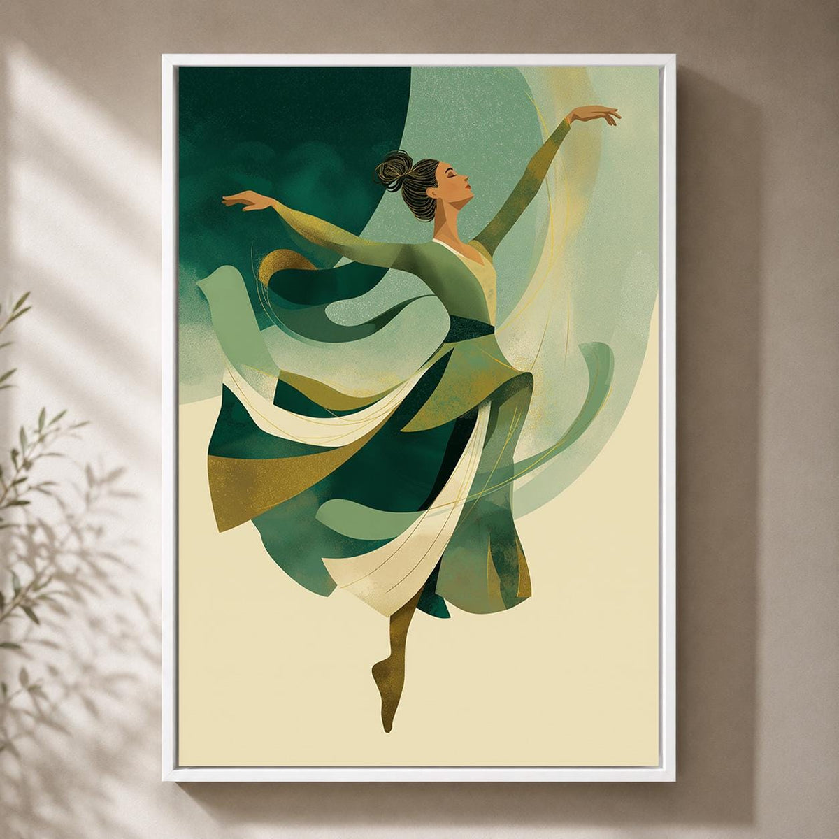 Emerald Green Irish Dancer Framed Canvas Art, Celtic Step Dance Print, Framed Wall Decor by The Wall Art Studio - physical