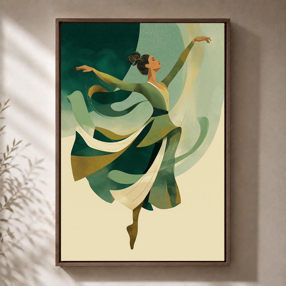 Emerald Green Irish Dancer Framed Canvas Art, Celtic Step Dance Print, Framed Wall Decor by The Wall Art Studio - physical