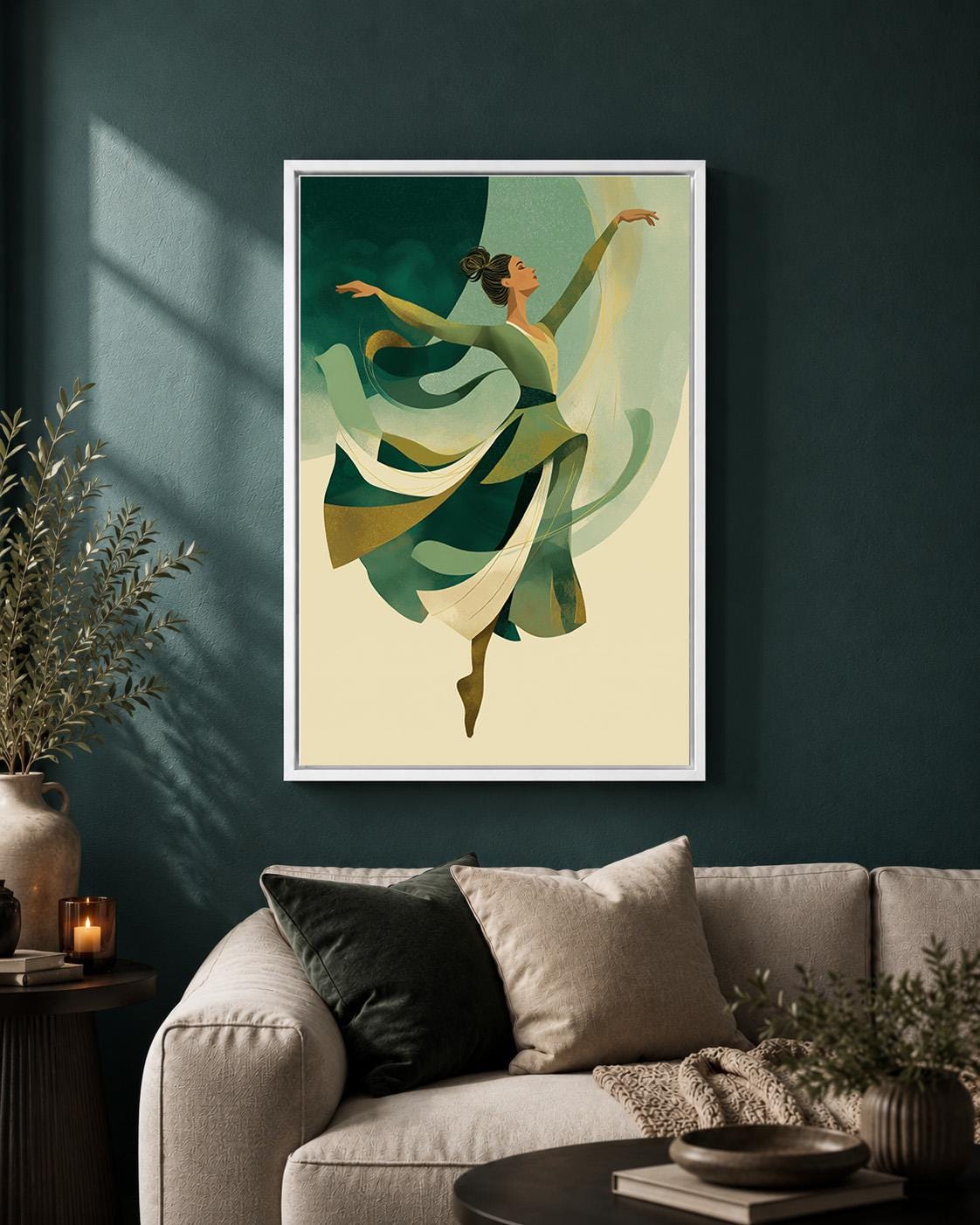 Emerald Green Irish Dancer Framed Canvas Art, Celtic Step Dance Print, Framed Wall Decor by The Wall Art Studio - physical