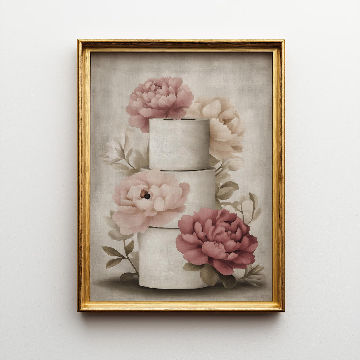 Floral Toilet Paper Print, Pink Magnolia Shabby Chic Botanical Bath Art (Framed Option) by The Wall Art Studio - physical